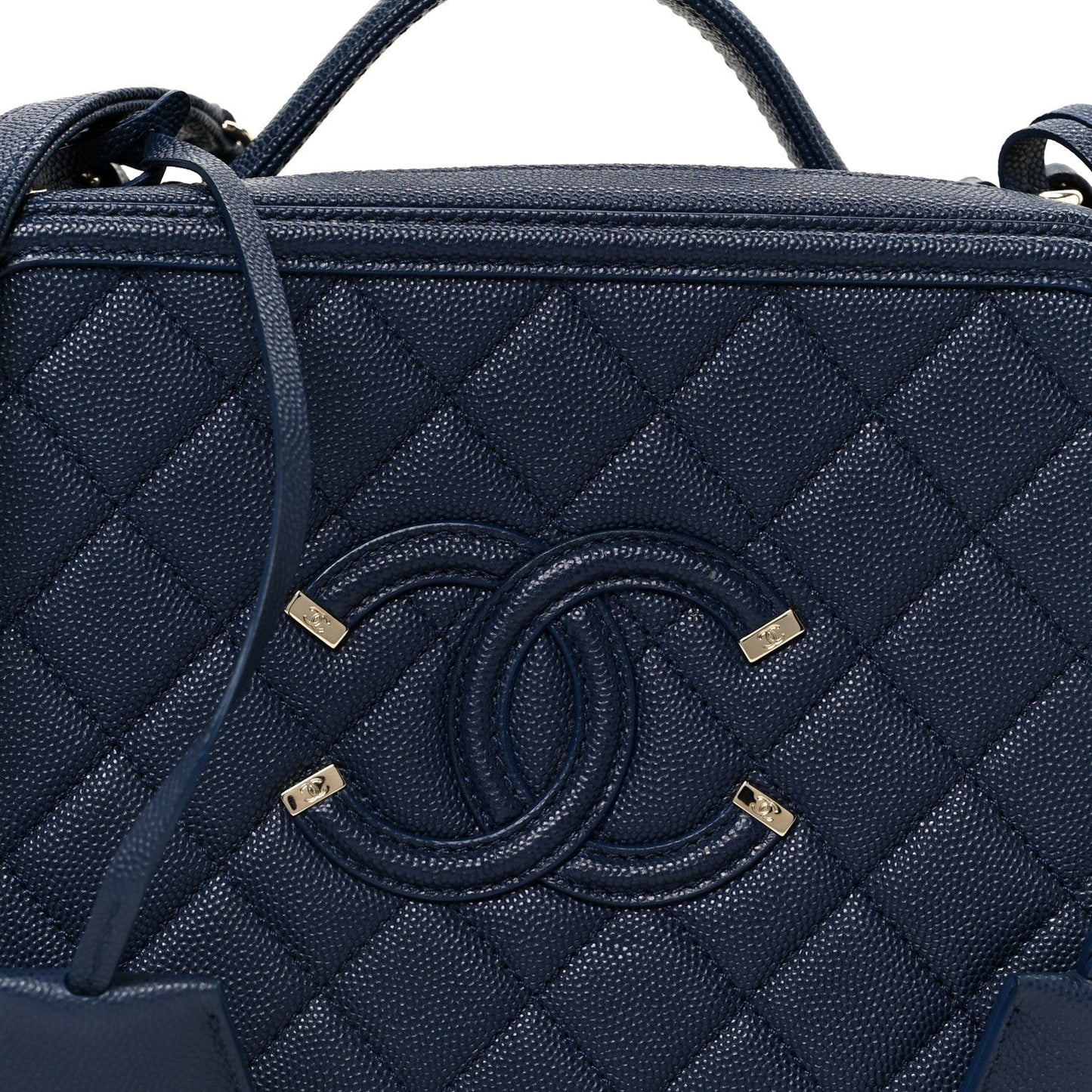 Caviar Quilted Medium CC Filigree Vanity Case Navy