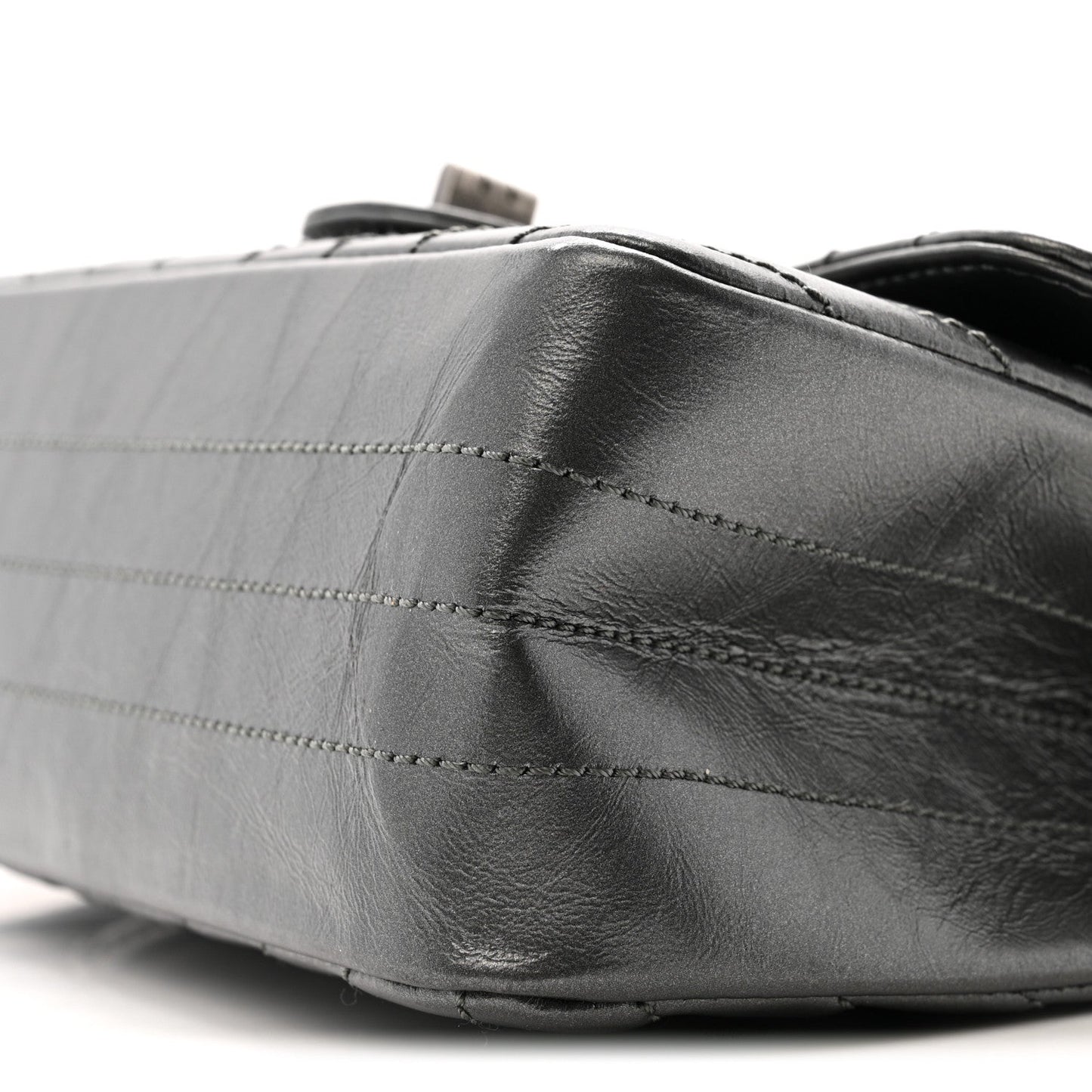 Metallic Aged Calfskin Chevron Quilted 2.55 Reissue Mini Flap Grey